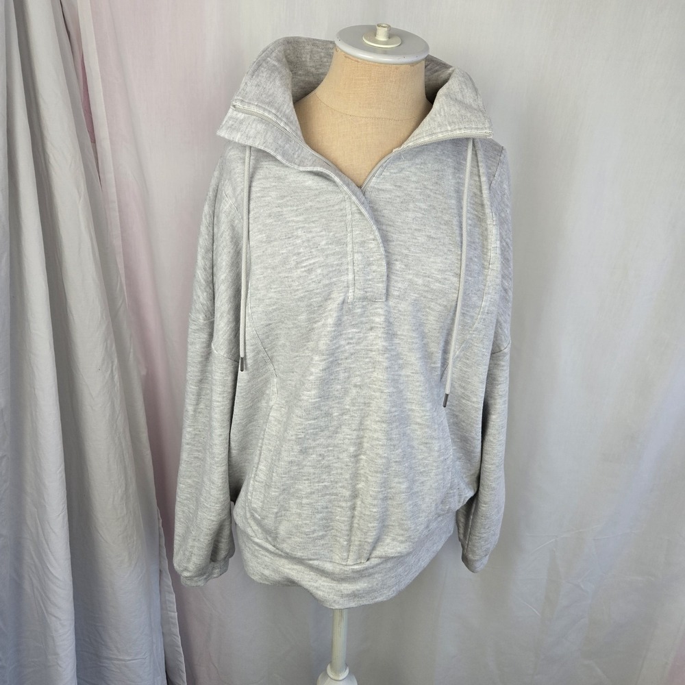 Zella Cozy Half Zip Pull Over Sweatshirt Pockets Size L Ivory Dove Heather New